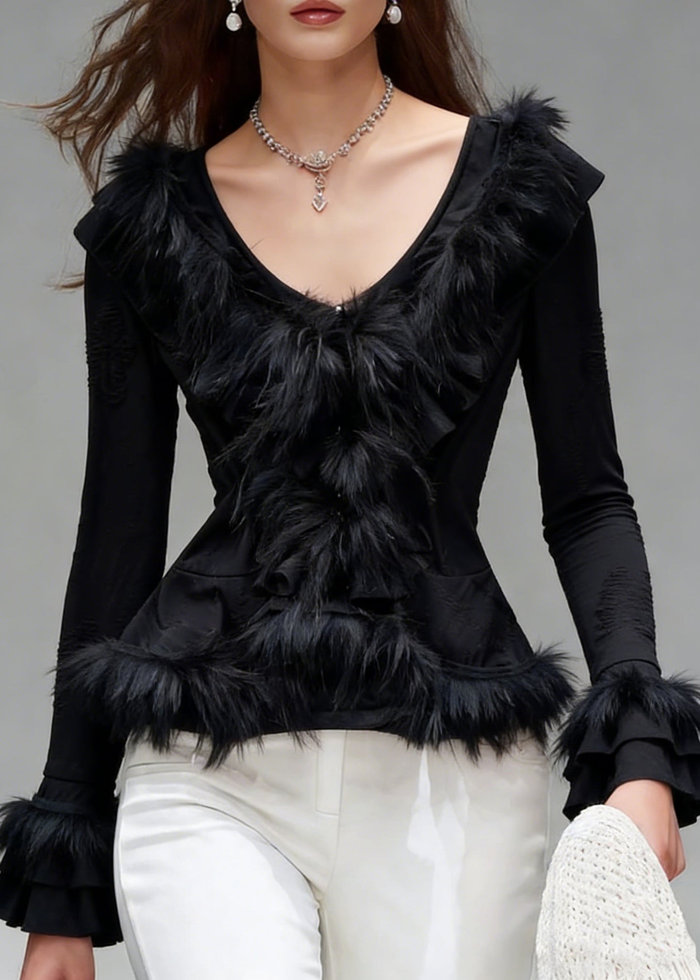 Slim Fit Black Hole Fluffy Patchwork Cotton Shirts Spring