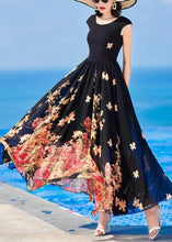 Load image into Gallery viewer, Slim Fit Black O-Neck Print Chiffon Long Dresses Summer