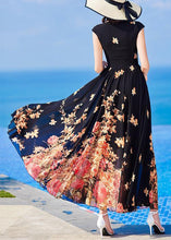 Load image into Gallery viewer, Slim Fit Black O-Neck Print Chiffon Long Dresses Summer