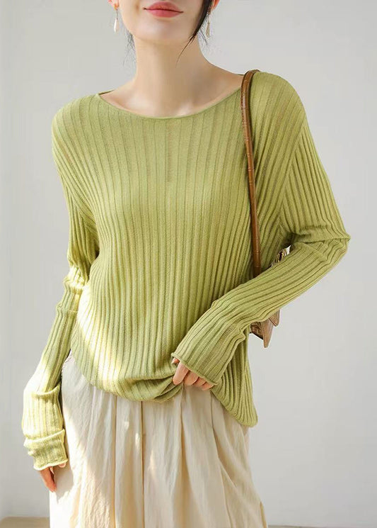 Slim Fit Black O-Neck Vertical Ribbed Sheer Knit Top Fall