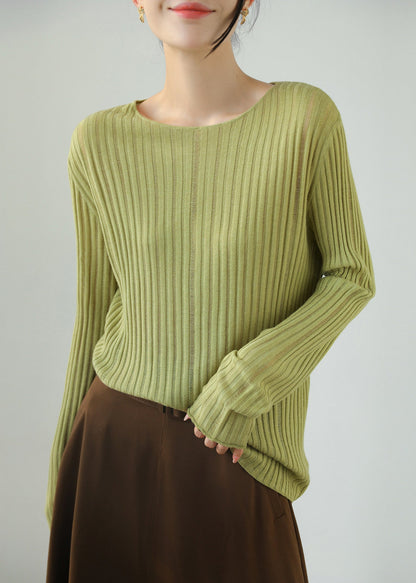 Slim Fit Black O-Neck Vertical Ribbed Sheer Knit Top Fall