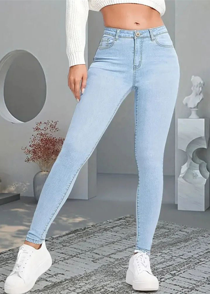Slim Fit Blue High Waist Beam Denim Pants Fall
