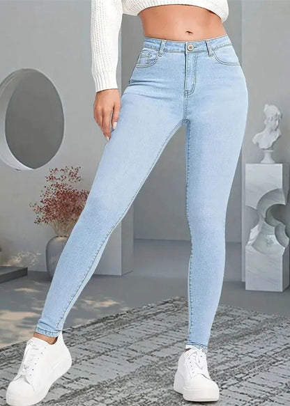 Slim Fit Blue High Waist Beam Denim Pants Fall