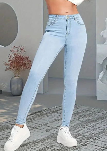 Slim Fit Blue High Waist Beam Denim Pants Fall