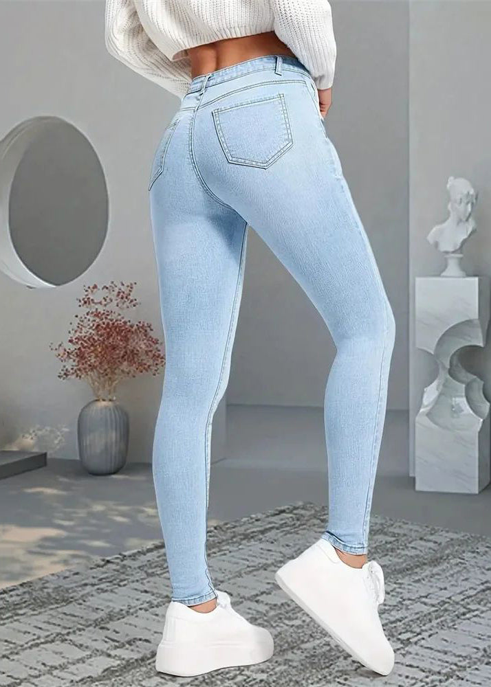 Slim Fit Blue High Waist Beam Denim Pants Fall