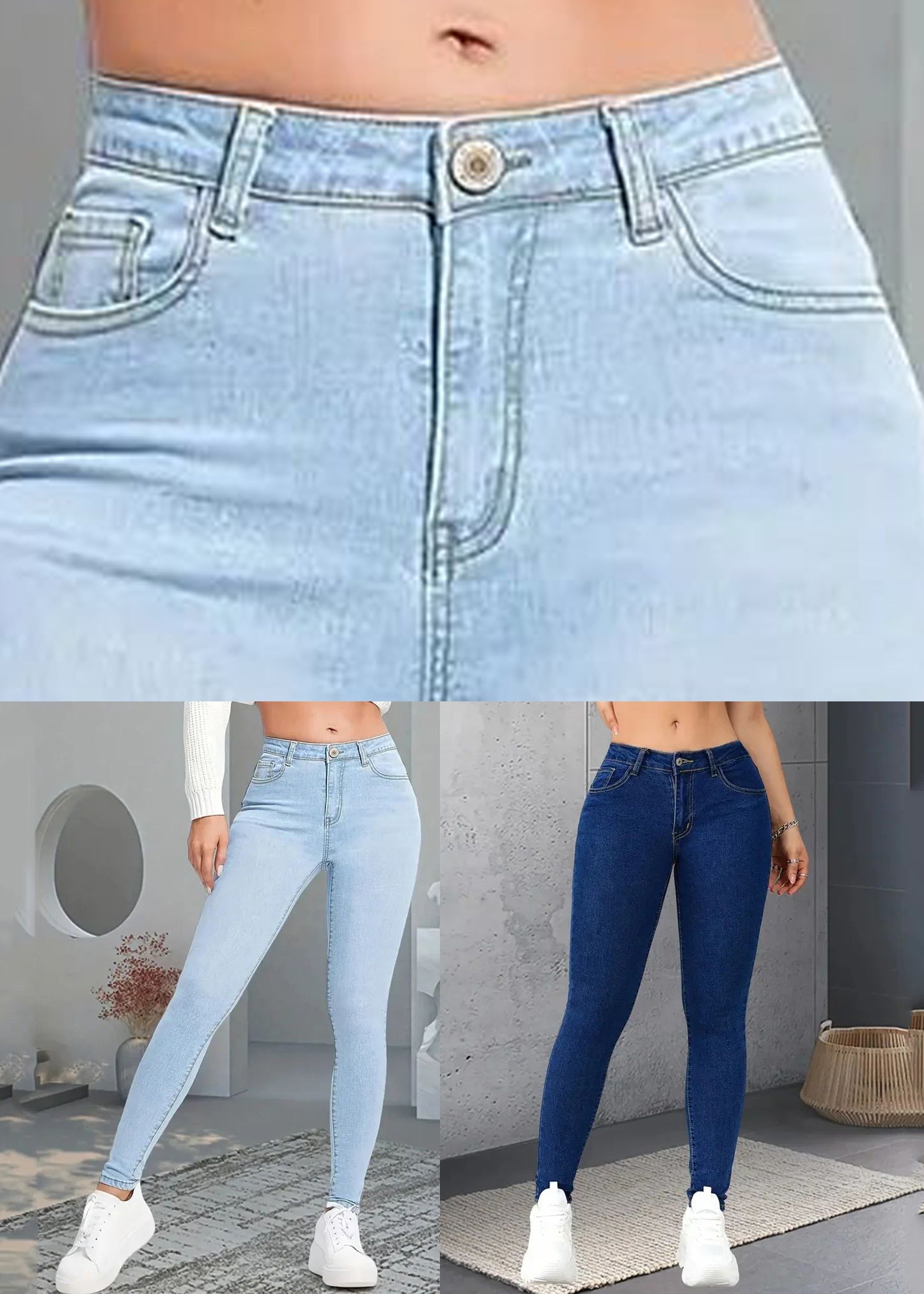Slim Fit Blue High Waist Beam Denim Pants Fall