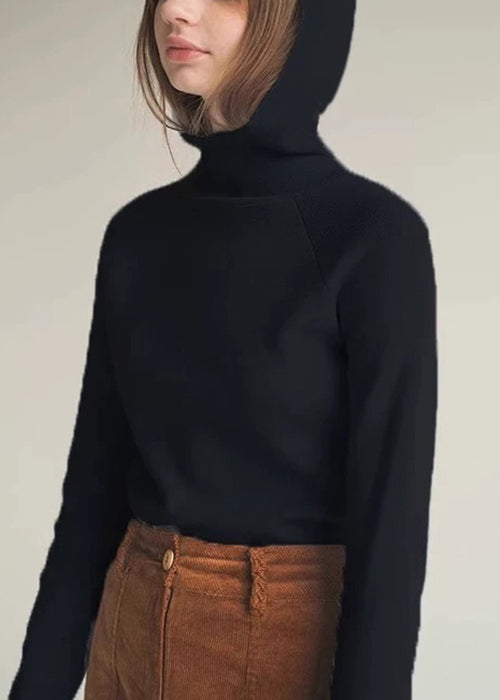 Slim Fit Blue Hooded Solid Knitting Cotton Sweaters Winter