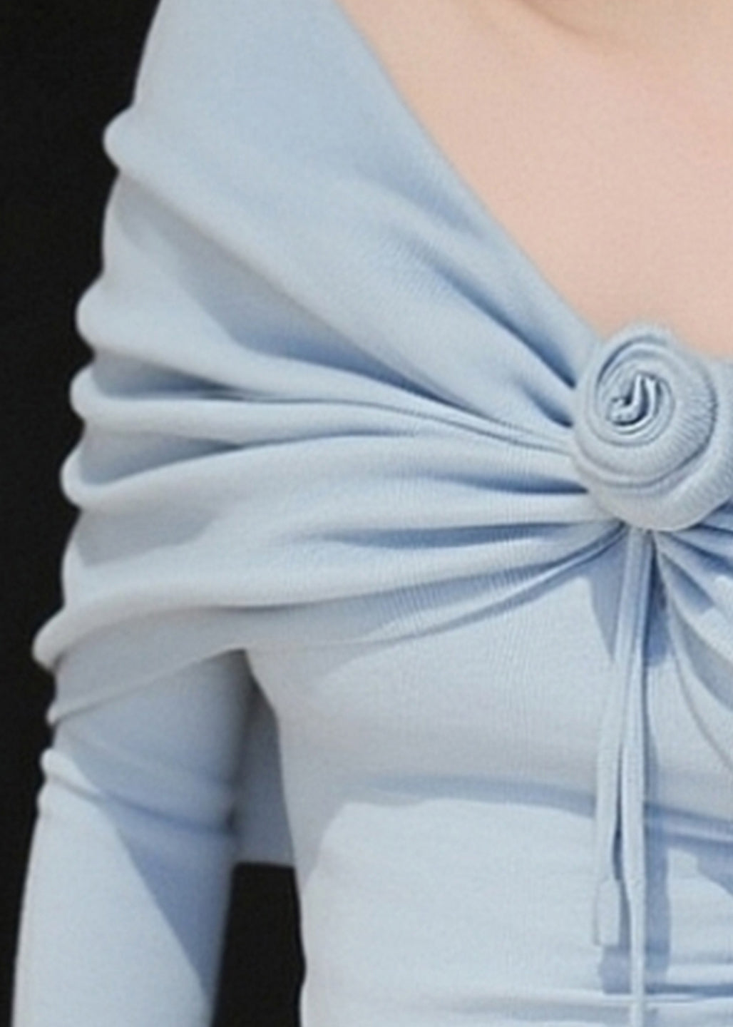 Slim Fit Blue Slash Neck Patchwork Knit Sweater Tops Spring