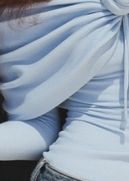 Slim Fit Blue Slash Neck Patchwork Knit Sweater Tops Spring