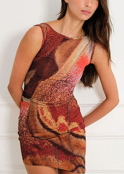 Slim Fit Colorblock O-Neck Patchwork Mid Dress Sleeveless