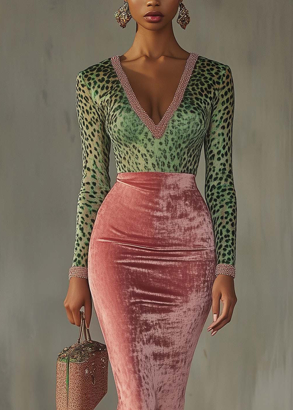 Slim Fit Colorblock V Neck Velour Dresses Spring