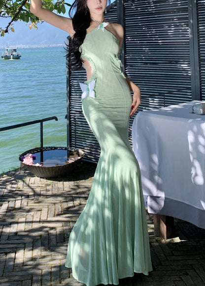 Slim Fit Green Butterfly Hollow Out Tulle Fishtail Dresses Summer