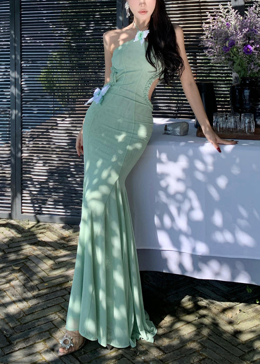 Slim Fit Green Butterfly Hollow Out Tulle Fishtail Dresses Summer