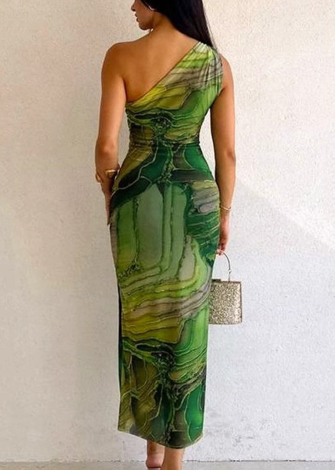 Slim Fit Green Cold Shoulder Print Cotton Long Dress Sleeveless