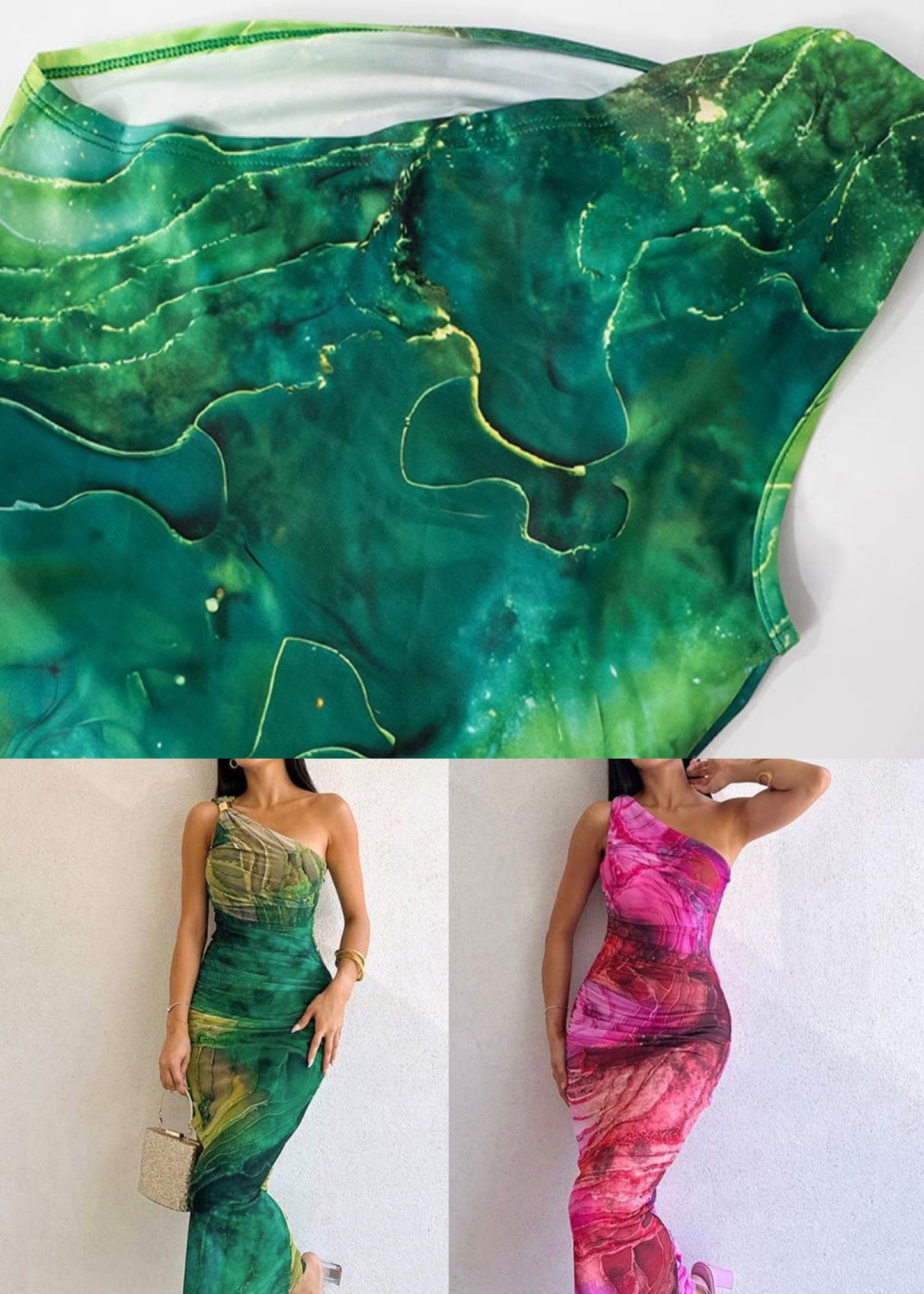 Slim Fit Green Cold Shoulder Print Cotton Long Dress Sleeveless