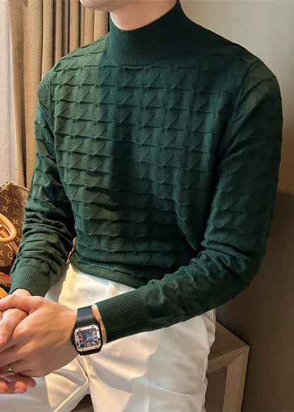 Slim Fit Green Turtleneck Original Design Knit Men Sweater Fall