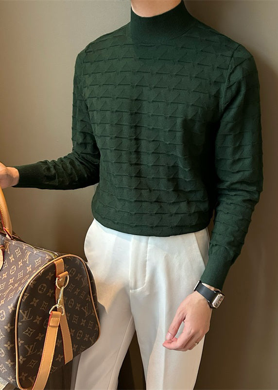 Slim Fit Green Turtleneck Original Design Knit Men Sweater Fall