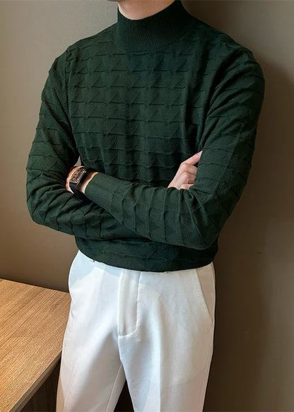 Slim Fit Green Turtleneck Original Design Knit Men Sweater Fall