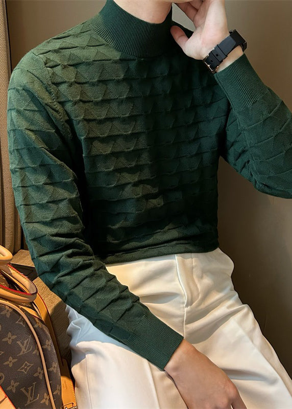Slim Fit Green Turtleneck Original Design Knit Men Sweater Fall