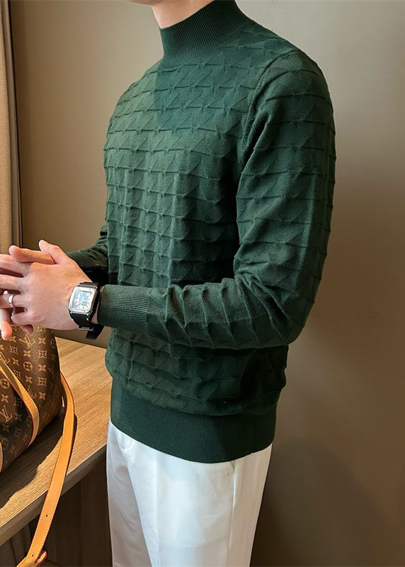 Slim Fit Green Turtleneck Original Design Knit Men Sweater Fall