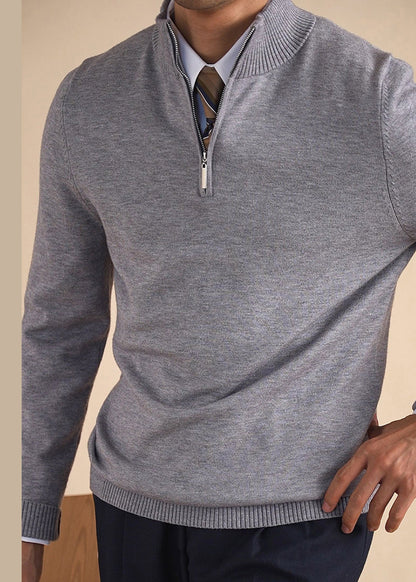 Slim Fit Grey Stand Collar Zip Up Knit Men Sweaters Winter