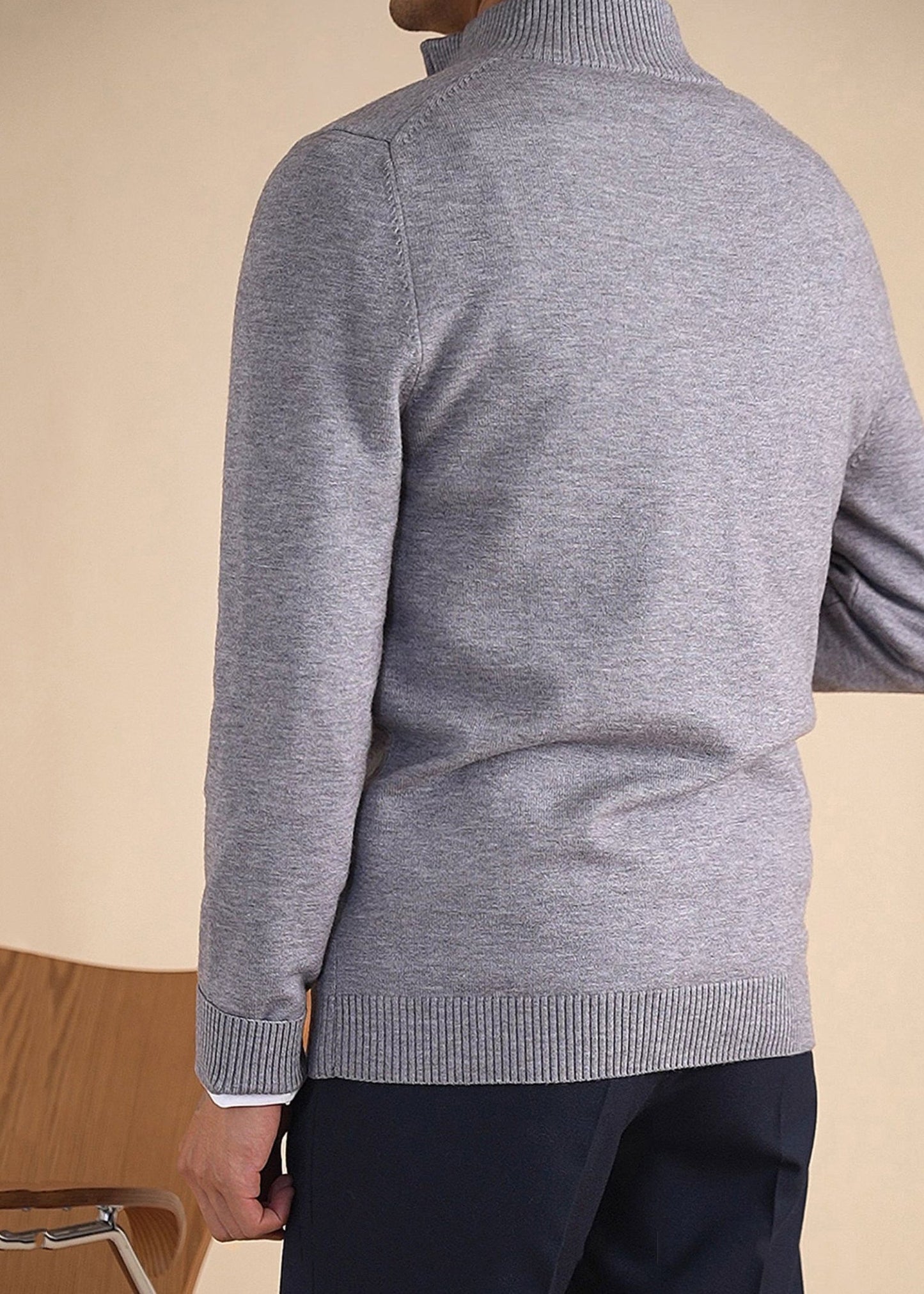 Slim Fit Grey Stand Collar Zip Up Knit Men Sweaters Winter