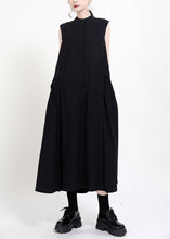 Load image into Gallery viewer, Slim Fit Khaki Stand Collar Patchwork Button Fake Two Pieces Maxi Shirts Dresses Sleeveless