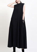 Load image into Gallery viewer, Slim Fit Khaki Stand Collar Patchwork Button Fake Two Pieces Maxi Shirts Dresses Sleeveless