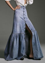 Load image into Gallery viewer, Slim Fit Light Blue High Waist Patchwork Ruffles Denim Skirts Summer