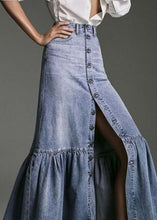Load image into Gallery viewer, Slim Fit Light Blue High Waist Patchwork Ruffles Denim Skirts Summer