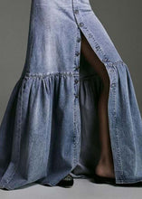 Load image into Gallery viewer, Slim Fit Light Blue High Waist Patchwork Ruffles Denim Skirts Summer