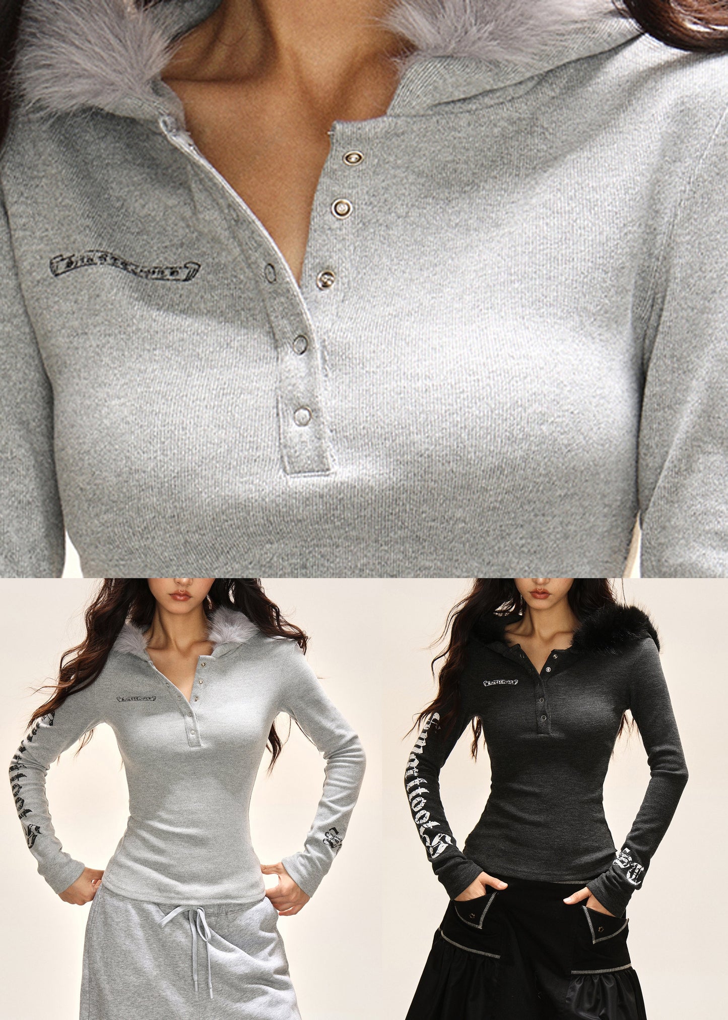 Slim Fit Light Grey Print Hooded Shirts Long Sleeve