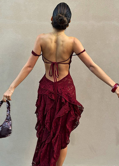 Slim Fit Mulberry Cold Shoulder Asymmetrical Maxi Dresses Summer