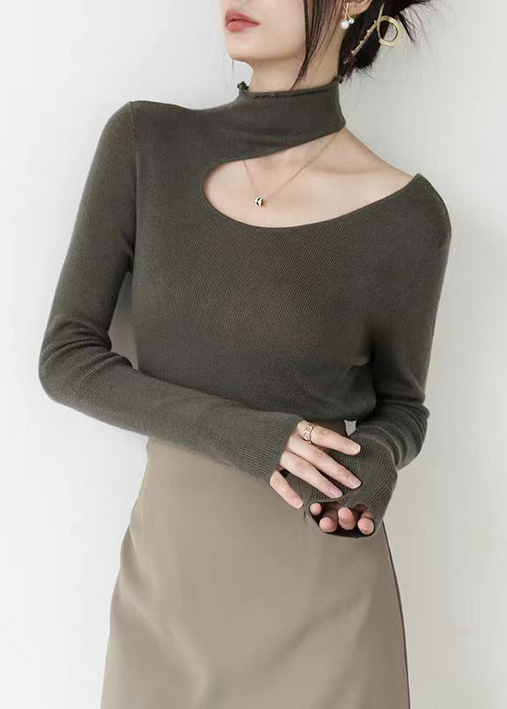 Slim Fit Navy Peter Pan Collar Hollow Out Knit Sweater Top Spring