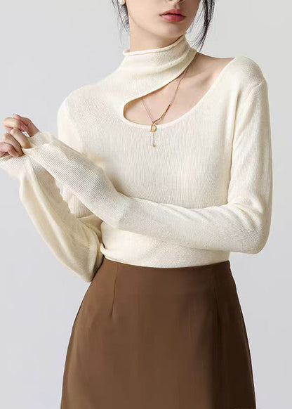 Slim Fit Navy Peter Pan Collar Hollow Out Knit Sweater Top Spring