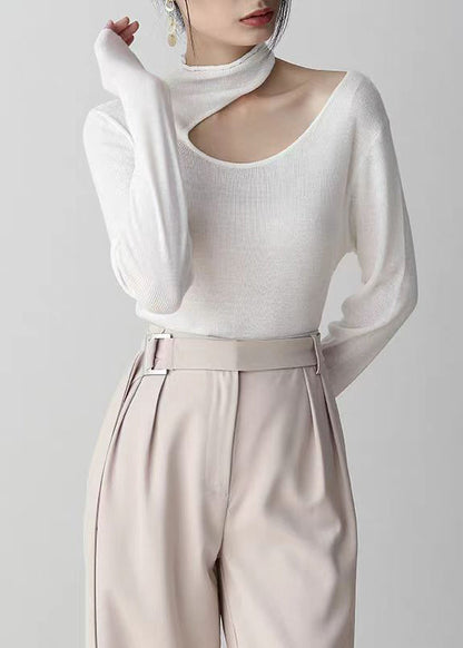 Slim Fit Navy Peter Pan Collar Hollow Out Knit Sweater Top Spring