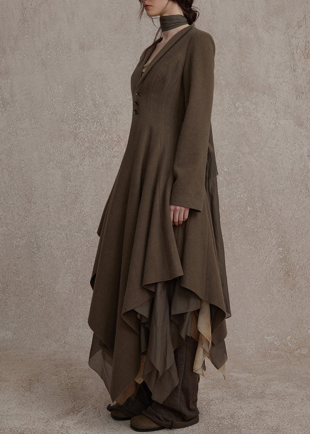 Slim Fit Olive Green V Neck Button Long Dress Fall