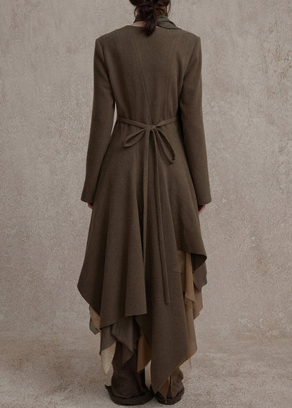 Slim Fit Olive Green V Neck Button Long Dress Fall