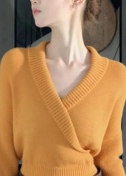 Slim Fit Orange V Neck Cozy Knit Sweater Spring