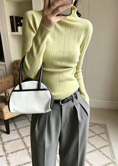 Slim Fit Pink Mock Neck Base Layer Knit Top Fall