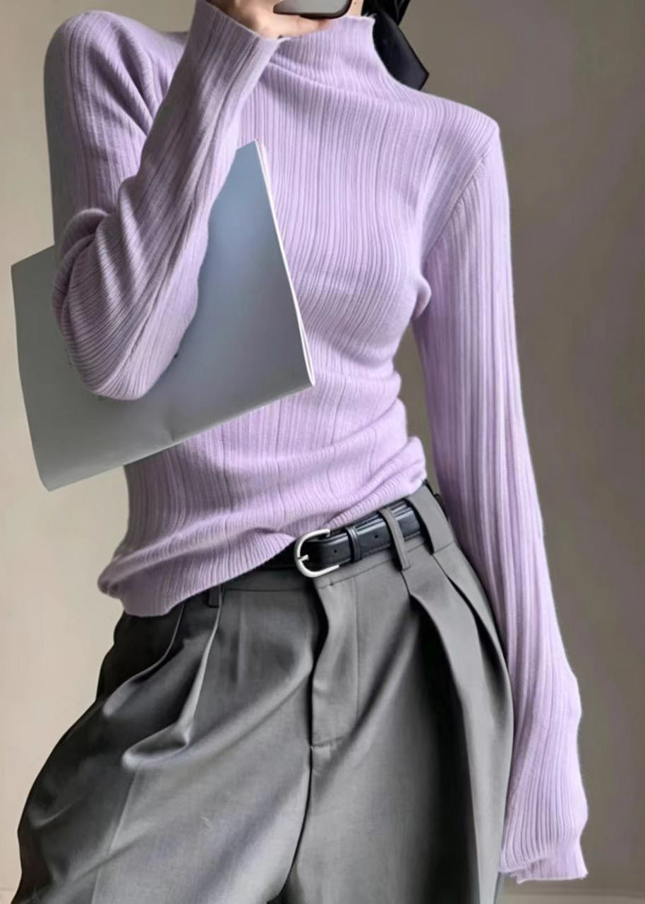 Slim Fit Pink Mock Neck Base Layer Knit Top Fall