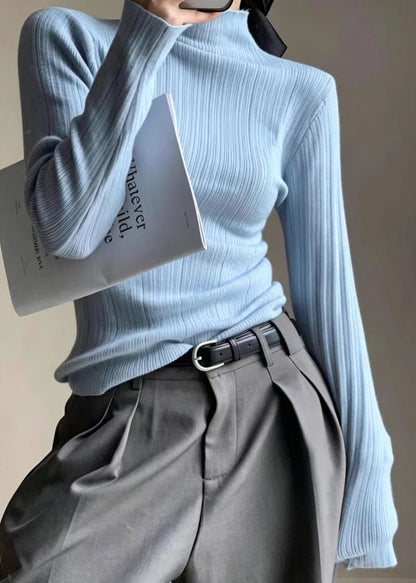 Slim Fit Pink Mock Neck Base Layer Knit Top Fall