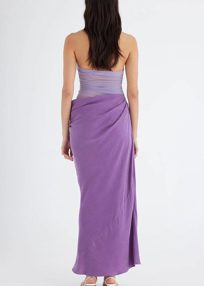 Slim Fit Purple Backless Tulle Patchwork Long Dress Sleeveless