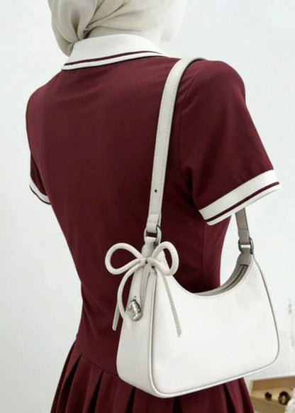 Slim Fit Red Peter Pan Collar Patchwork Mid Dress Short Sleeve