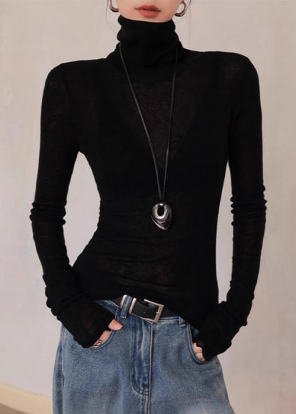 Slim Fit Red Turtlene Solid Knit Top Spring