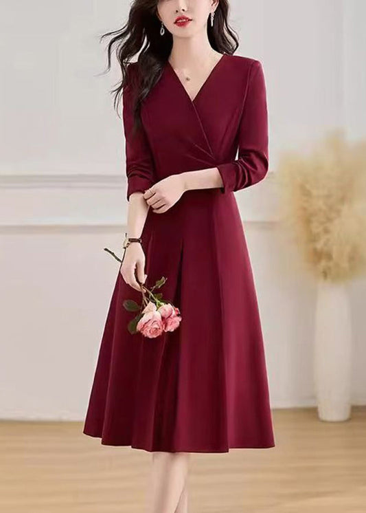 Slim Fit Red V Neck Maxi Dresses Fall