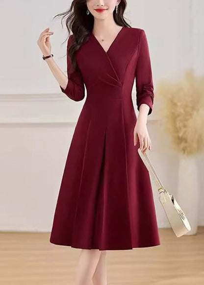 Slim Fit Red V Neck Maxi Dresses Fall