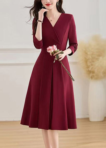 Slim Fit Red V Neck Maxi Dresses Fall
