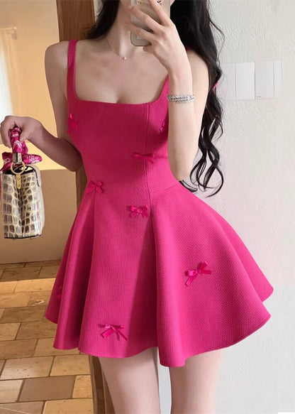 Slim Fit Rose Bow Mid Spaghetti Strap Dress Summer