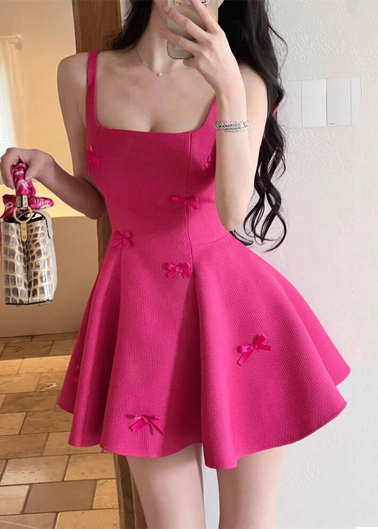 Slim Fit Rose Bow Mid Spaghetti Strap Dress Summer